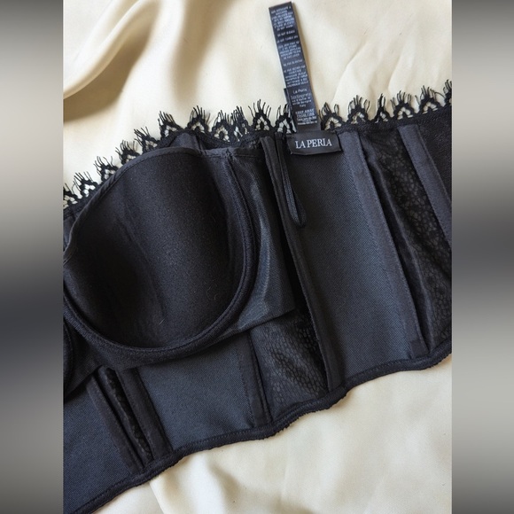 New🖤La Perla 2014 black lace and silk mini cropped corset 34B - Picture 7 of 11